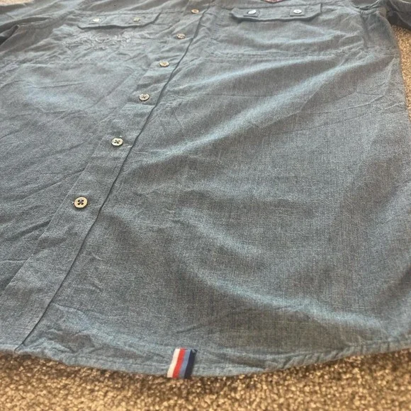 Coogi Australia Men's Large Blue Camp Shirt – Embroidered Logo, Short Sleeve - Picture 7 of 8